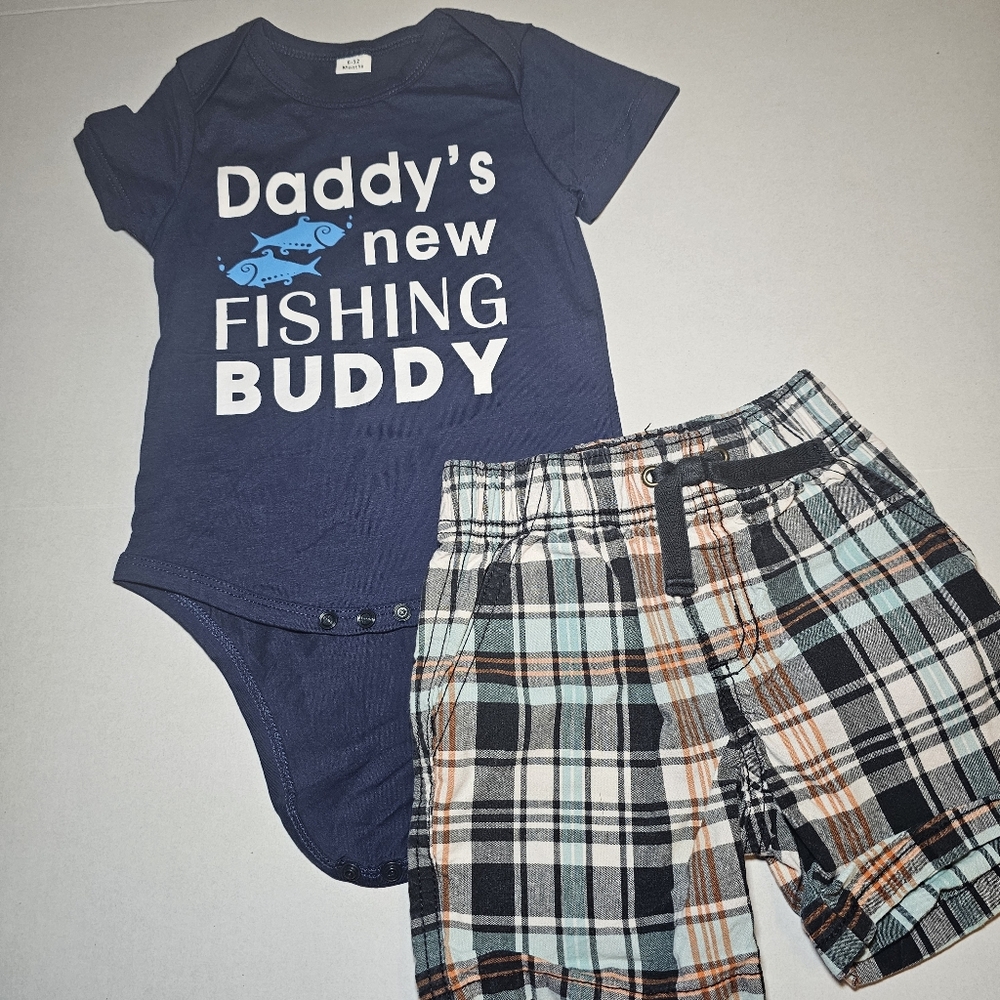 Baby Boy Clothes Lot 6 9 Mos Fishing Dad Bodysuits Shorts - Picture 4 of 6